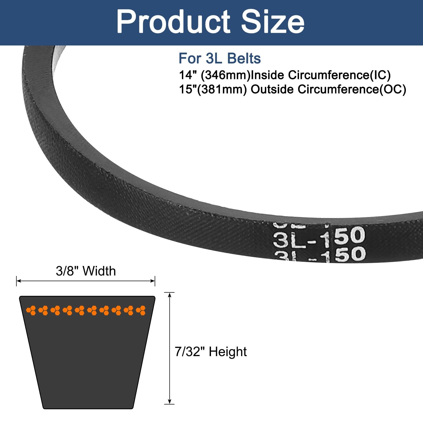 uxcell 3L150 Classic Wrapped Rubber V-Belt, 15&Prime;(381mm) Outside