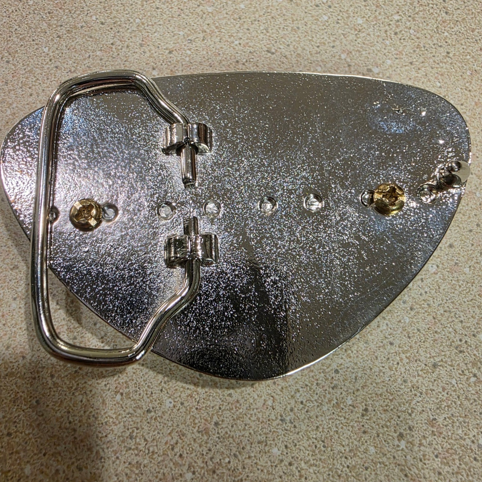 Belt Buckle Unisex Silver Chrome, Tigers Eye Stone Western Boho, EUC