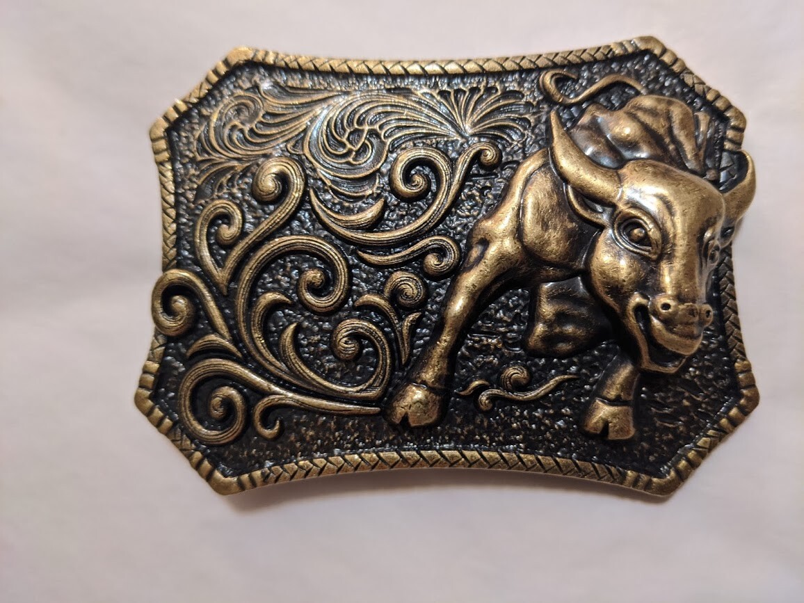 ✖ WESTERN STEER BULL Bronze Cowboy Rodeo Style ✖ Belt Buckle ✖ Roping Solid USA