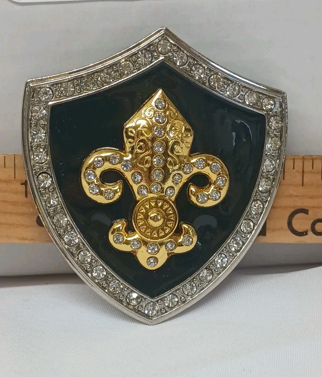 New Silver Gold Black Shield Shaped Metal Belt Buckle Rhinestones Fluer De Lis