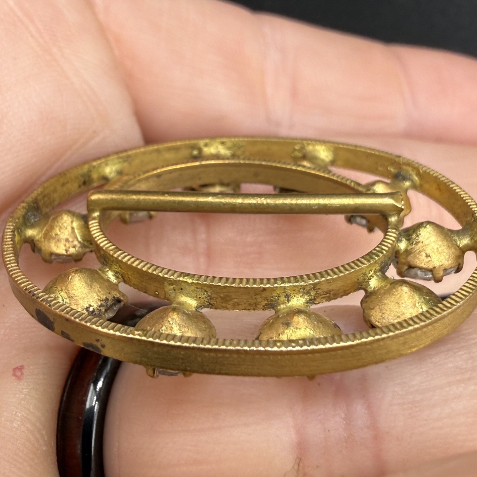 Vintage Paste Stone Buckle Rhinestone Gold Tone