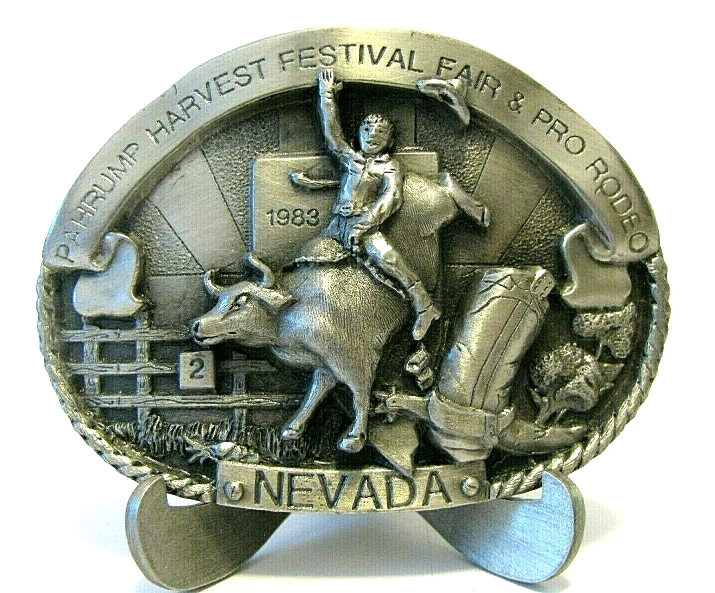 1983 Pahrump Harvest Festival Fair & Rodeo Nevada Bull Rider Belt Buckle Ltd Ed