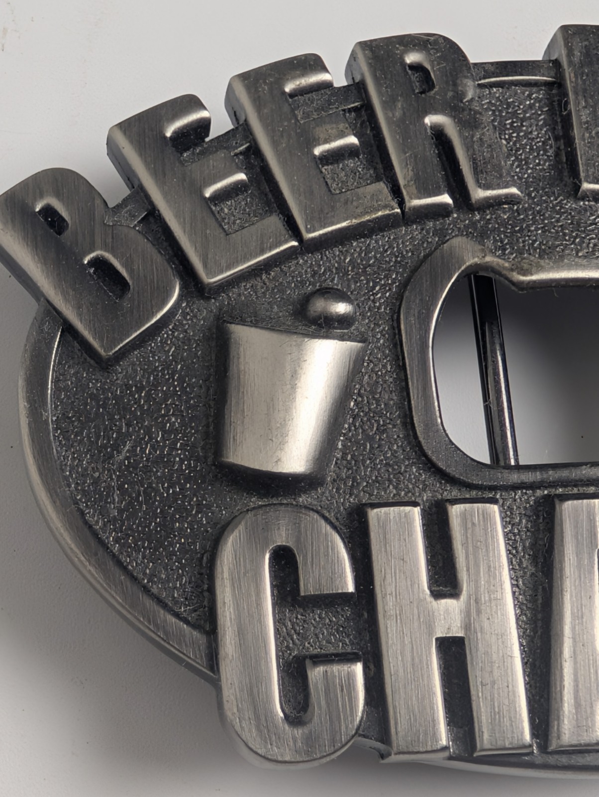 Beer Pong Champ Belt Buckle with Built-in Bottle Opener – Kalan – Pewter Tone