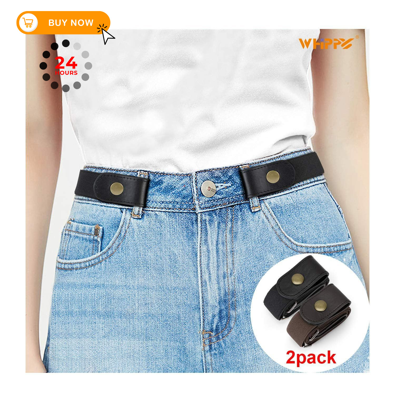 WHIPPY 2 Pack Buckle Free Comfortable Large Size: 32&Prime;-48&Prime;, A-black/Coffee