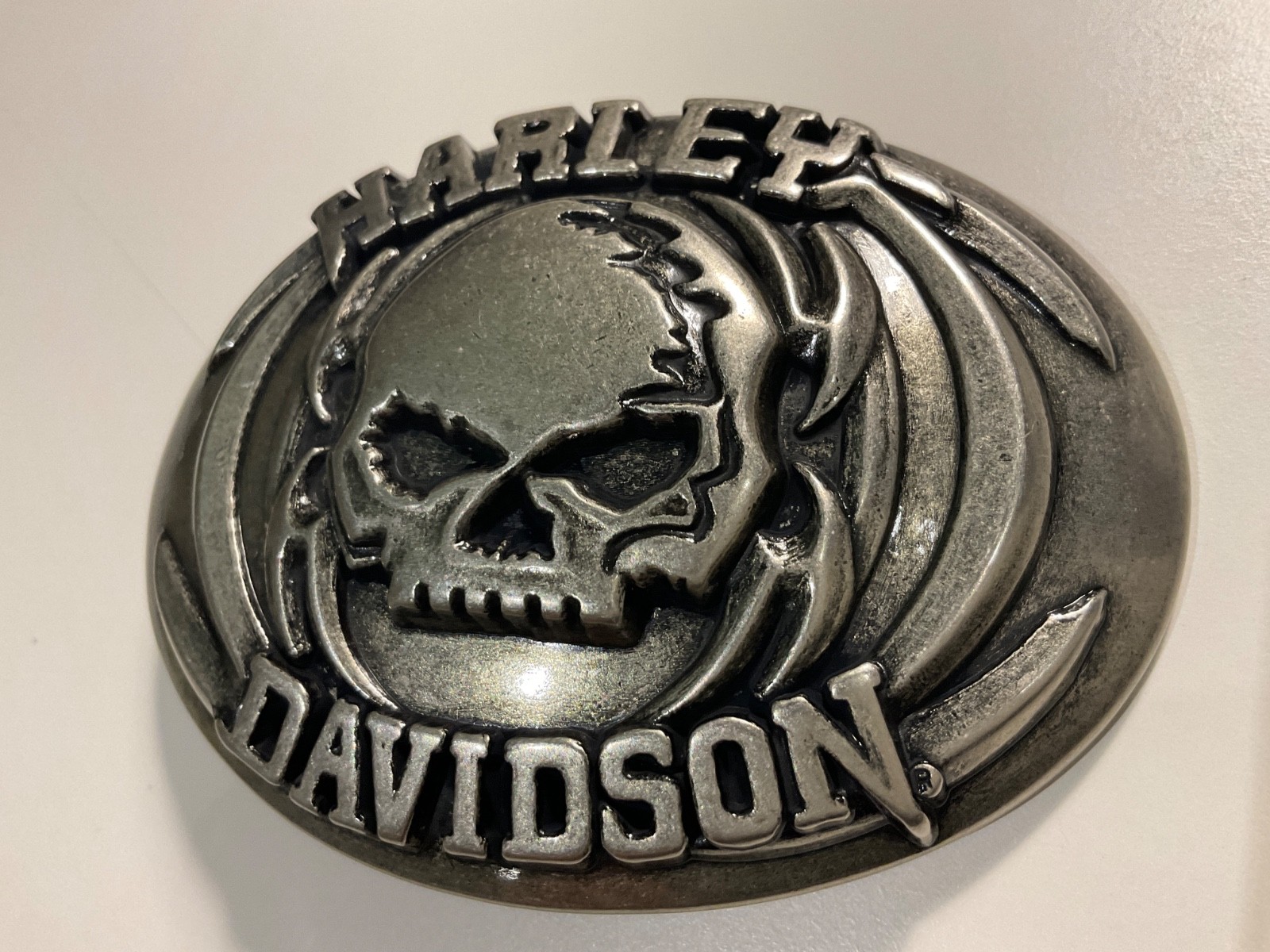 Harley-Davidson Willie G Skull belt buckle.#97830-08VM.Antique nickel plated .