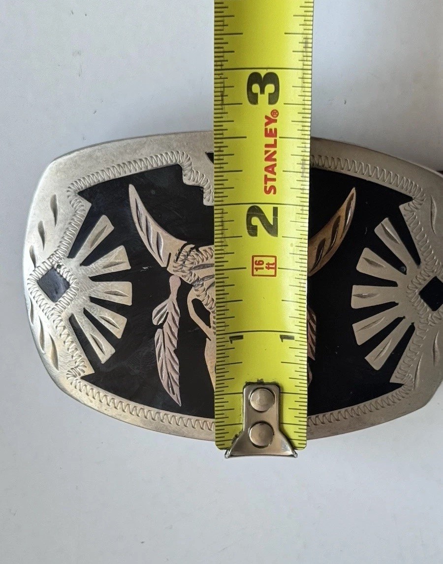 Southwestern Bull Buffalo Skull Cowboy Buckle Leather Justin Fenced Belt Sz 38
