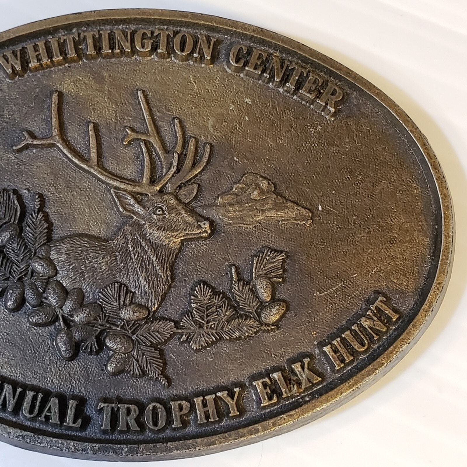 NRA Whittington Center Third Annual Trophy Elk Hunt Belt Buckle Bronze Rifle