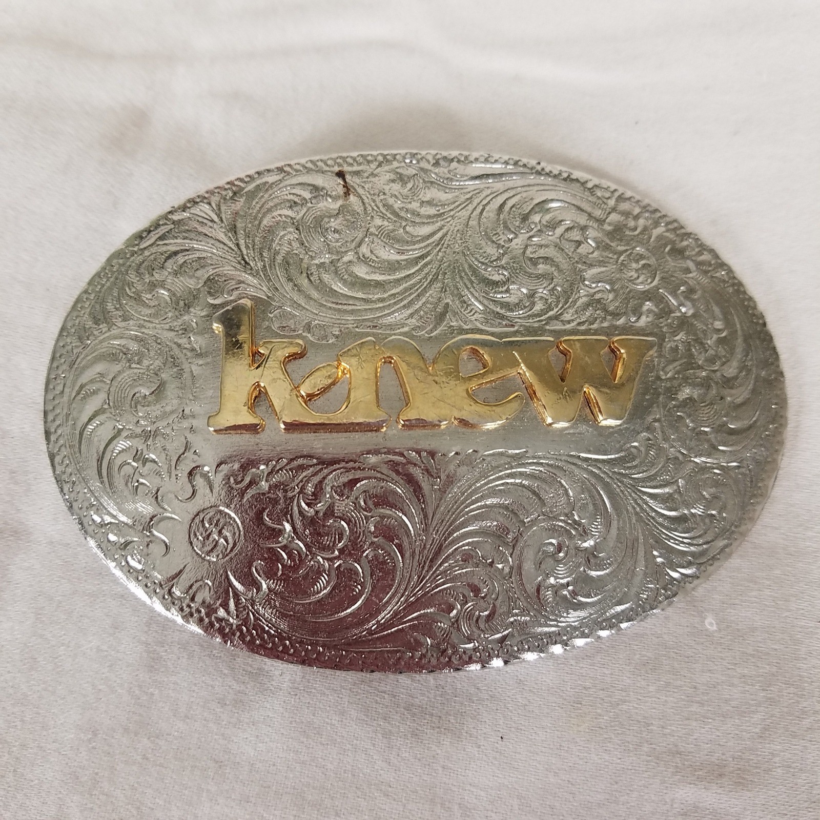 Belt Buckle Silver Gold Excellent Western Floral Knew Oval engraved peg back