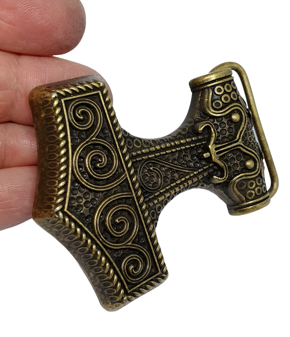 Belt Buckle Thor&rsquo;s Hammer Viking Celtic Raven Skane Metal Bronzed Buckle Only