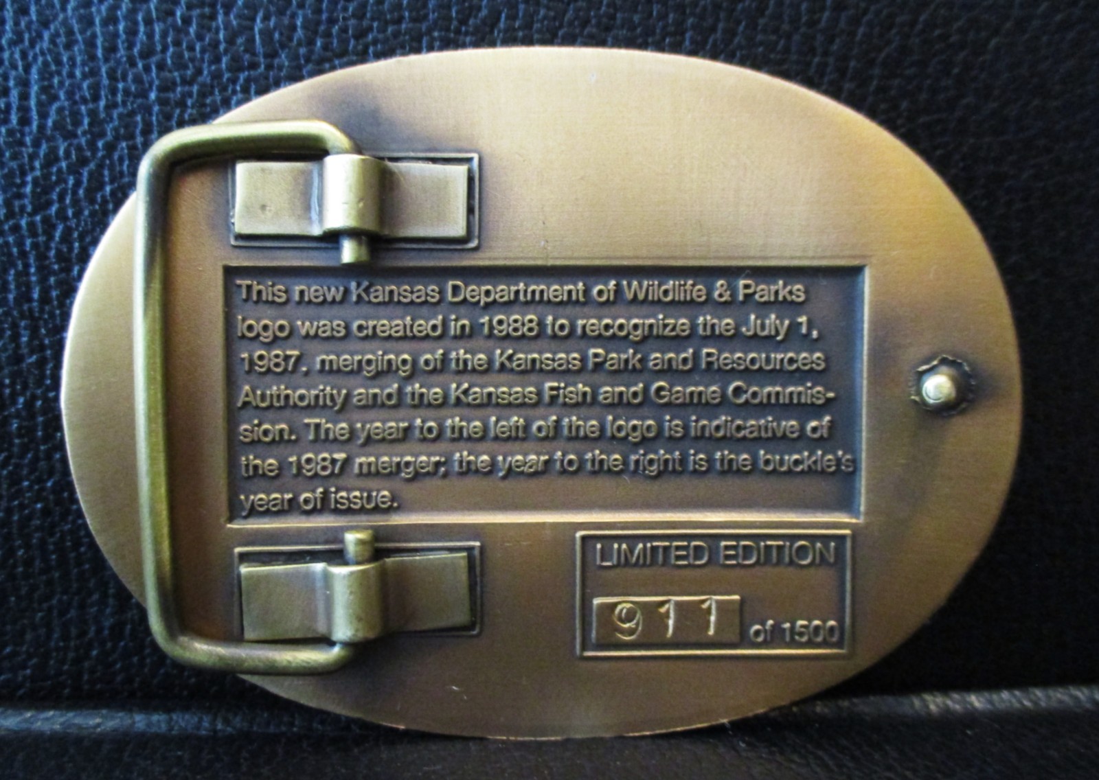 Kansas Department of Widlife & Parks 1989 Belt Buckle Bison Buffalo Logo Ltd Ed