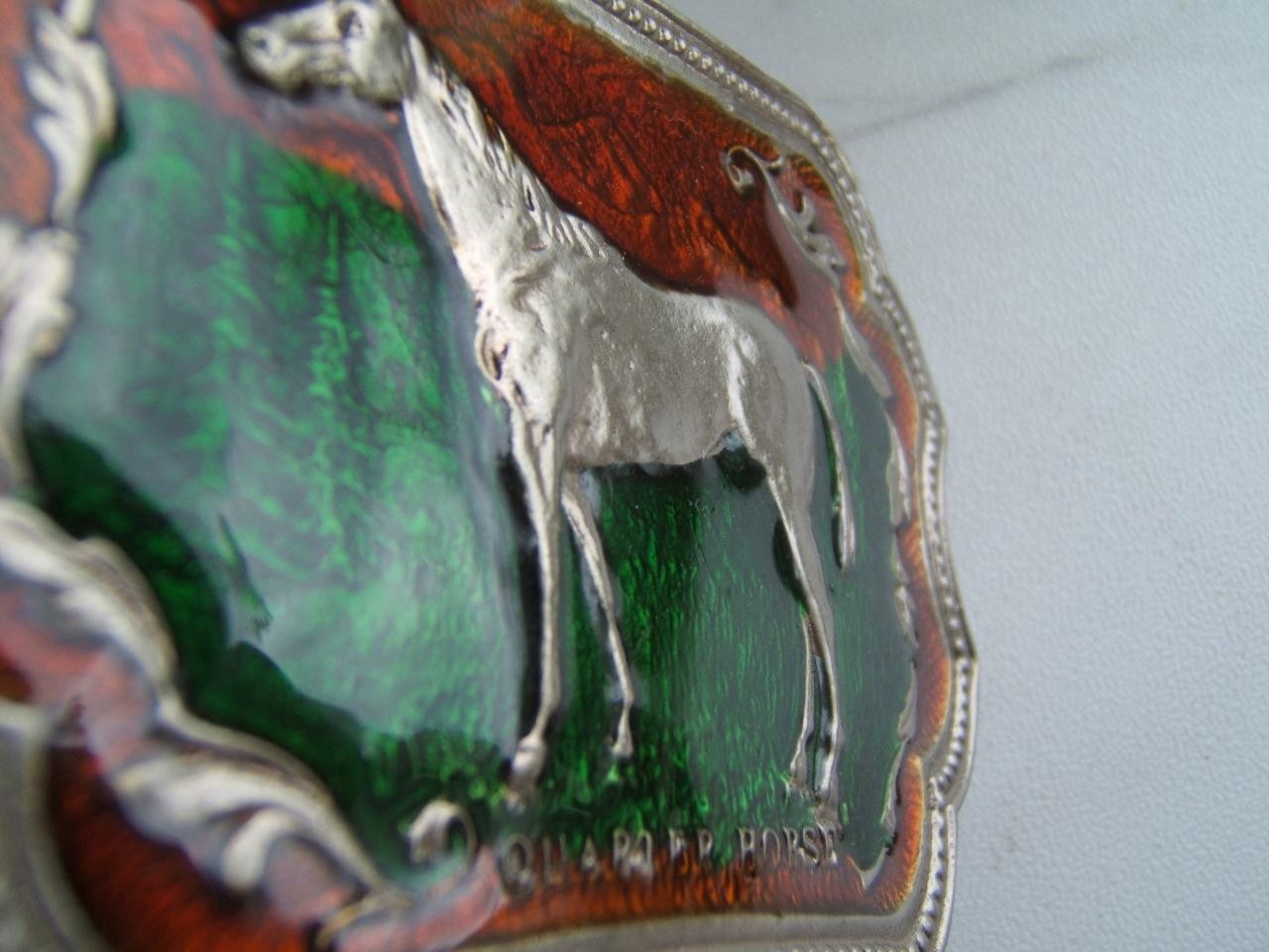 VINTAGE QUARTER HORSE ENAMEL BELT BUCKLE #2051