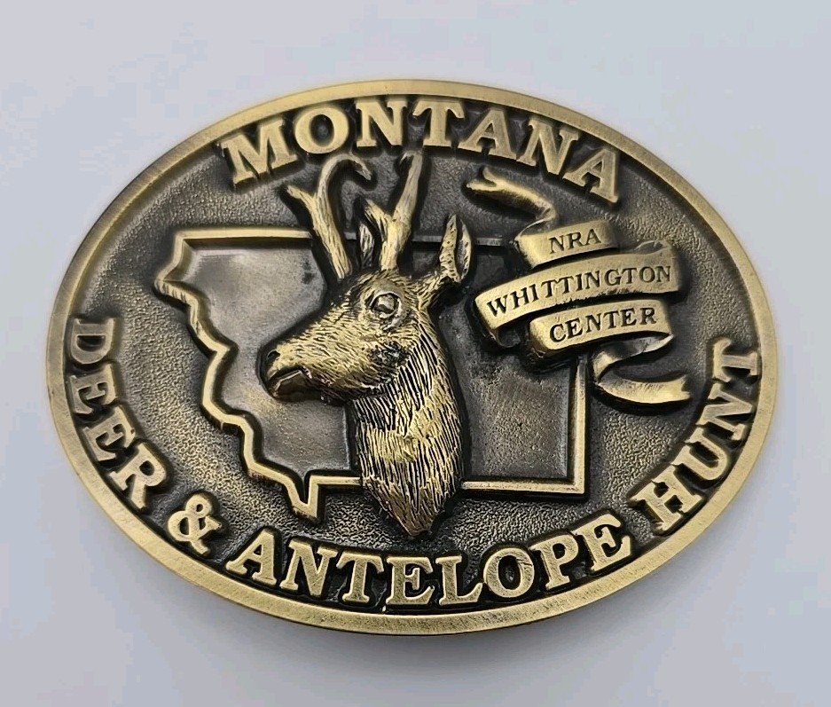 Montana Deer & Antelope Hunt NRA Whittington Center Brass Belt Buckle