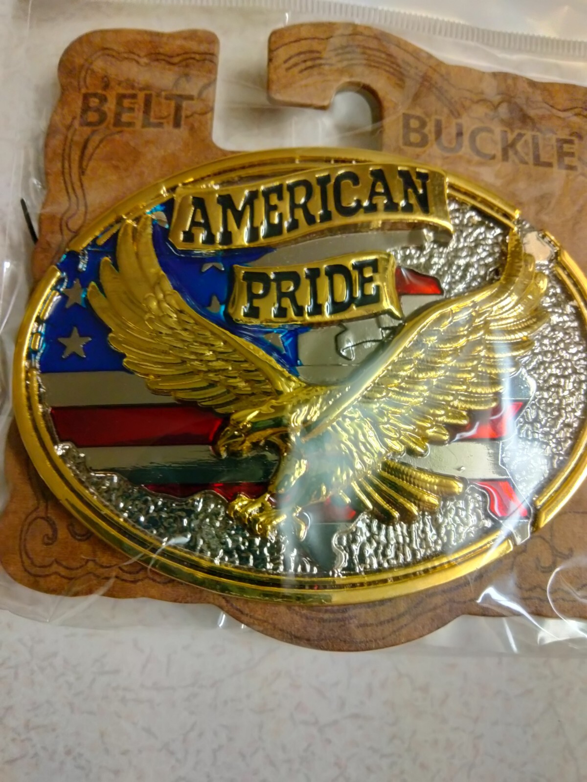 Patriotic! American Pride Eagle in flight, with U.S Flag metal belt Buckle, New!