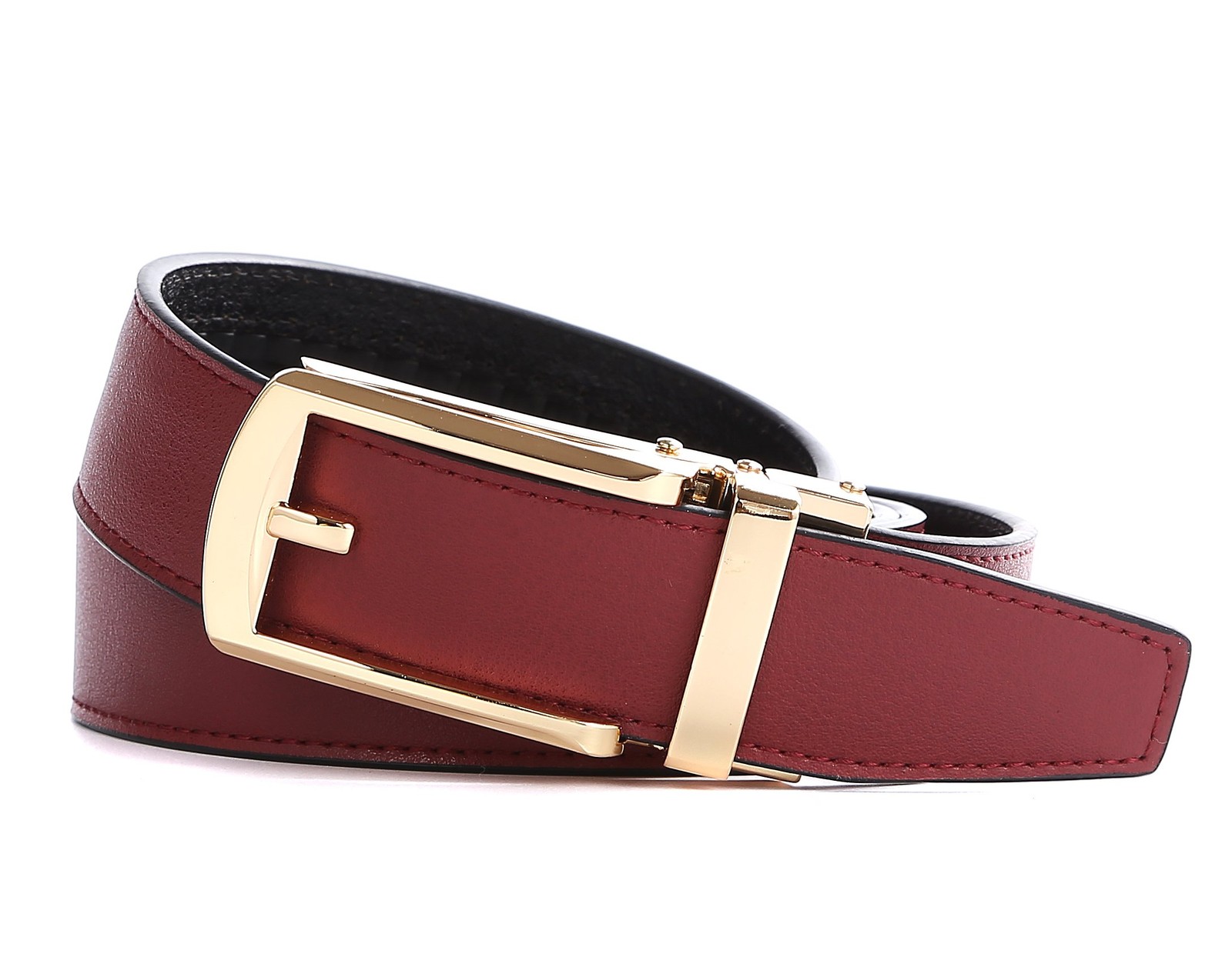 Tonywell Dress Belts One Size:32&Prime;-45&Prime;Waist, Mens Wine Red Belt Gold Buckle
