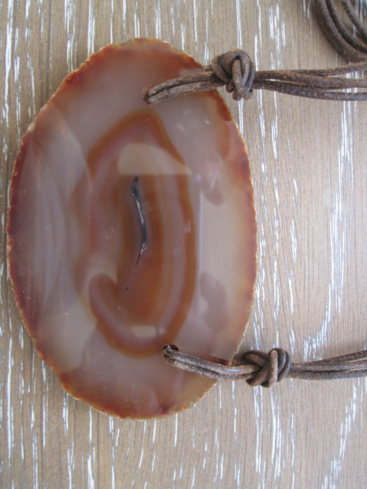 Brazilian Agate Slab Brown Geode and Brown Leather Boho Belt (or Necklace)