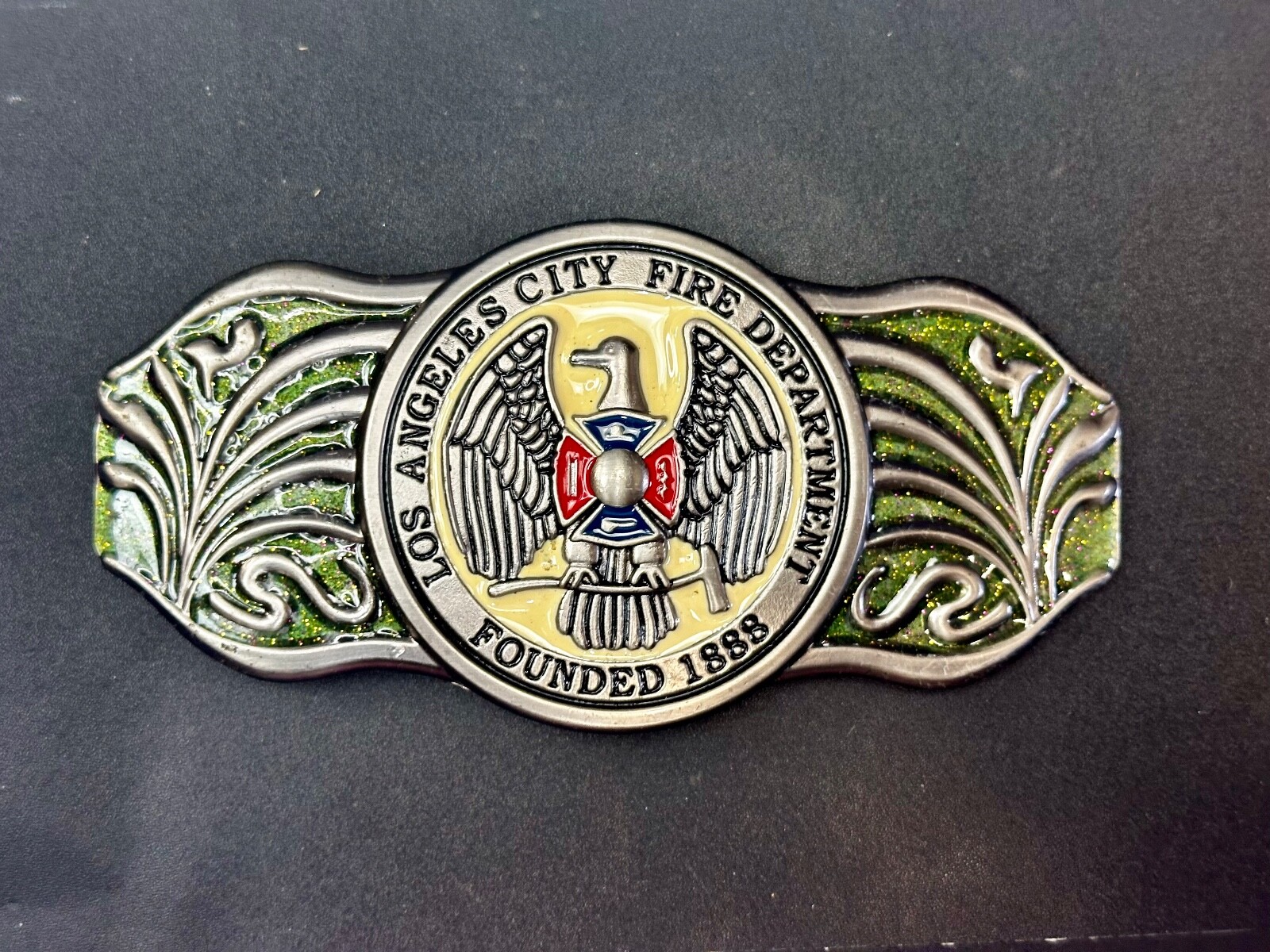 LA Los Angeles Fire Department 1888 Silver TFJ LARGE 6&Prime; Wide Belt Buckle