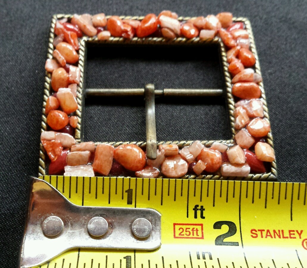 COLORFUL RED AND PINK STONE LIKE ADORNED SQUARE WESTERN BELT BUCKLE