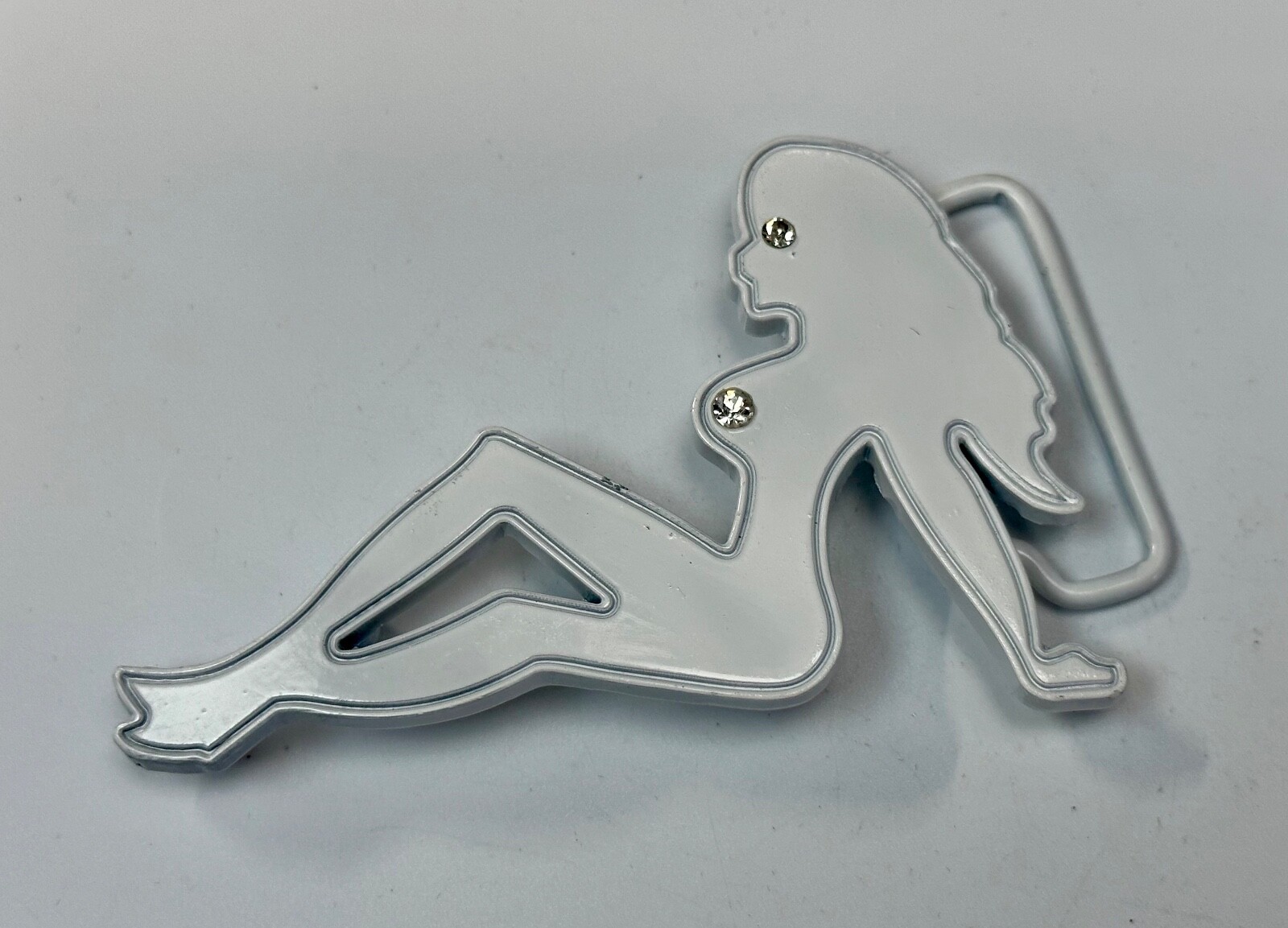 Mudflap Girl Belt Buckle Mud Flap White Color Enamel Cz Studded Belt Buckle