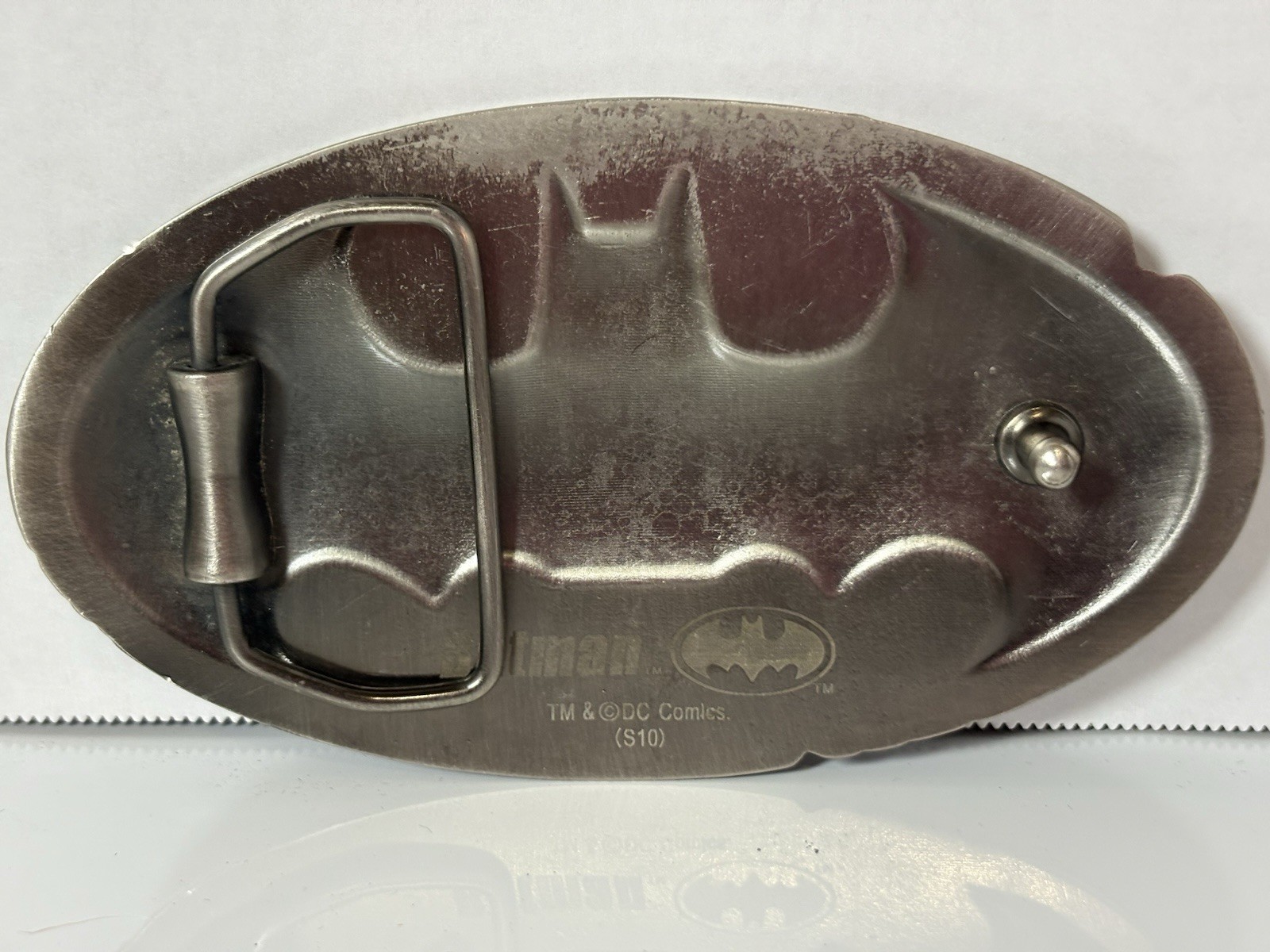 Vintage Batman Belt Buckle Pewter Finish Crackled Look 5&Prime; Wide DC Comics