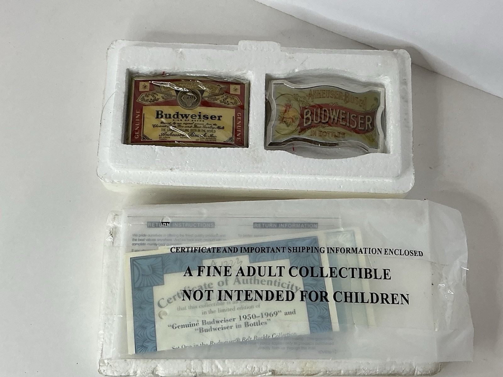 2pc NIB Bradford Exchange Budweiser Beer Belt Buckles Collection W COA A1223