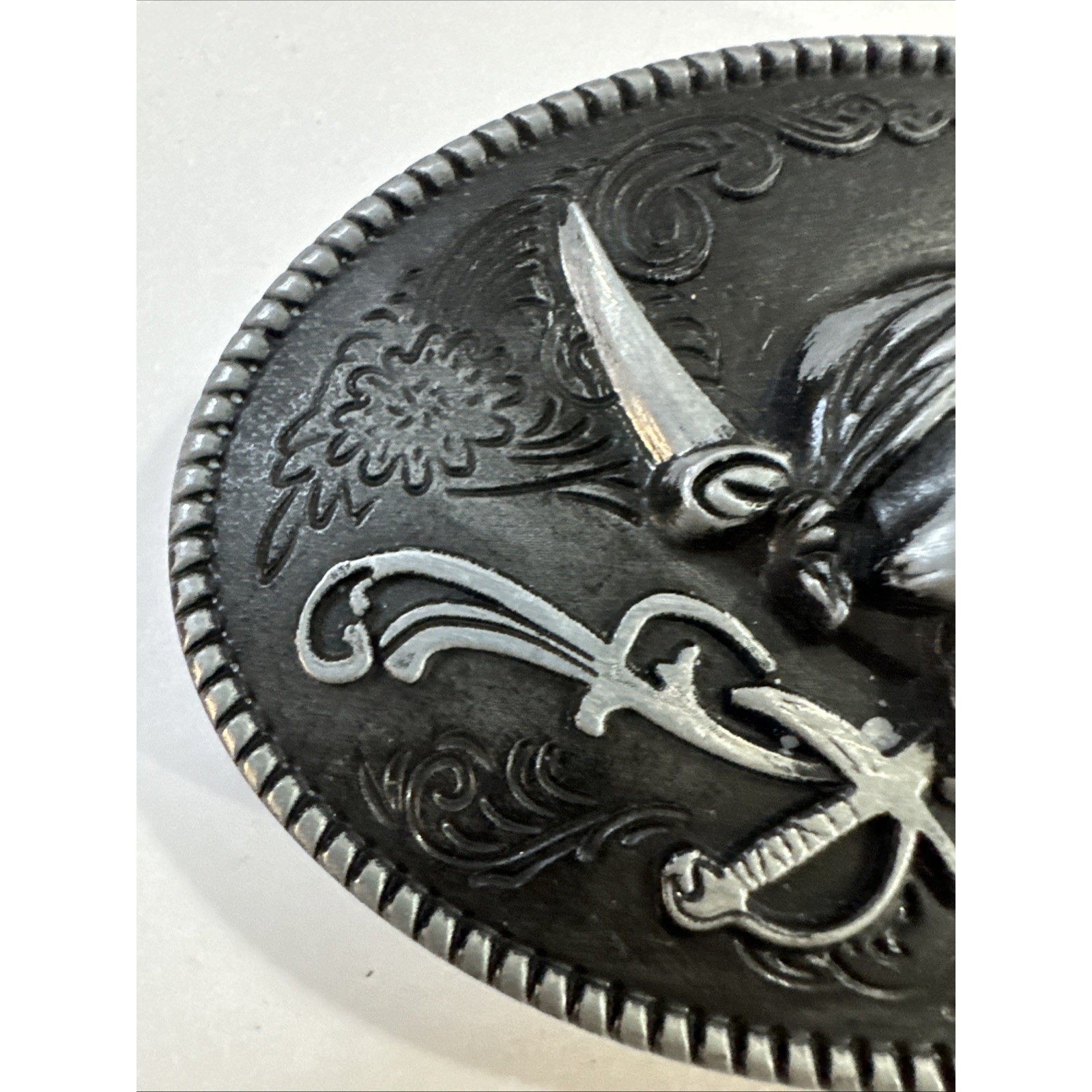 Pirate Skull & Crossed Swords Belt Buckle Antique Silver Biker Goth Punk