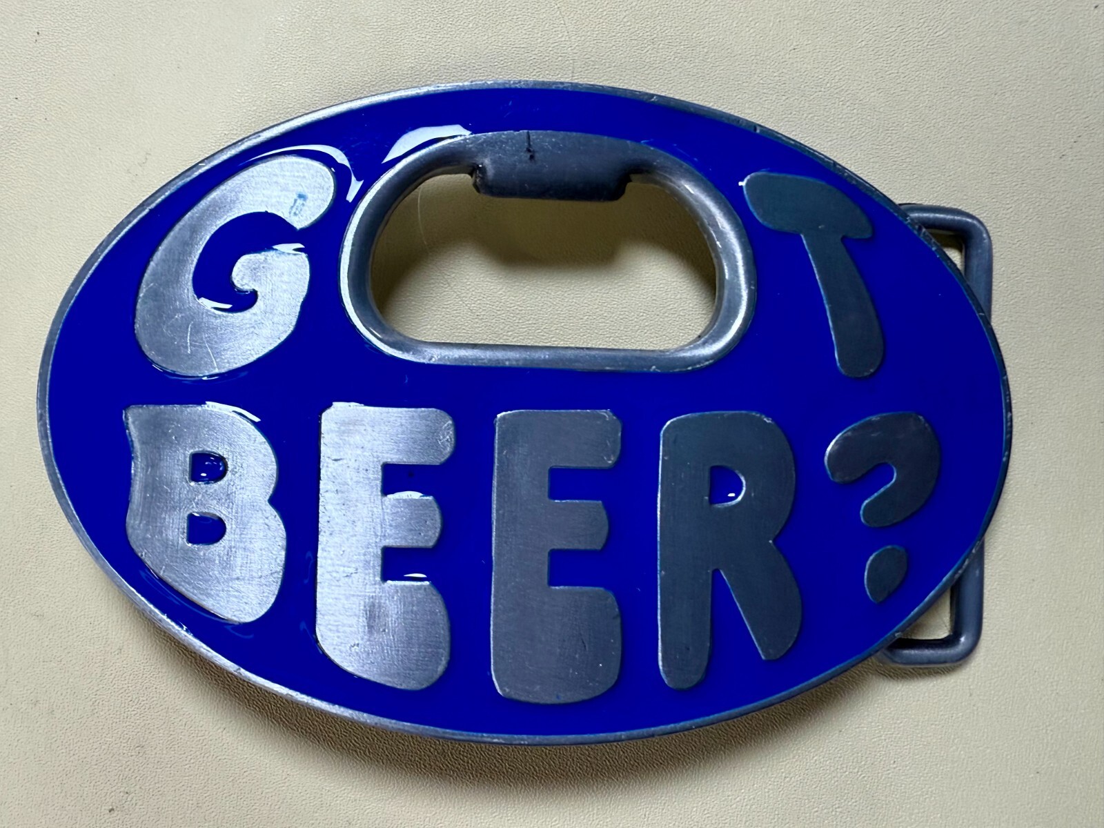Got Beer Novelty Blue Enameled Funny Bar Pick Up Belt Buckle With Bottle Opener