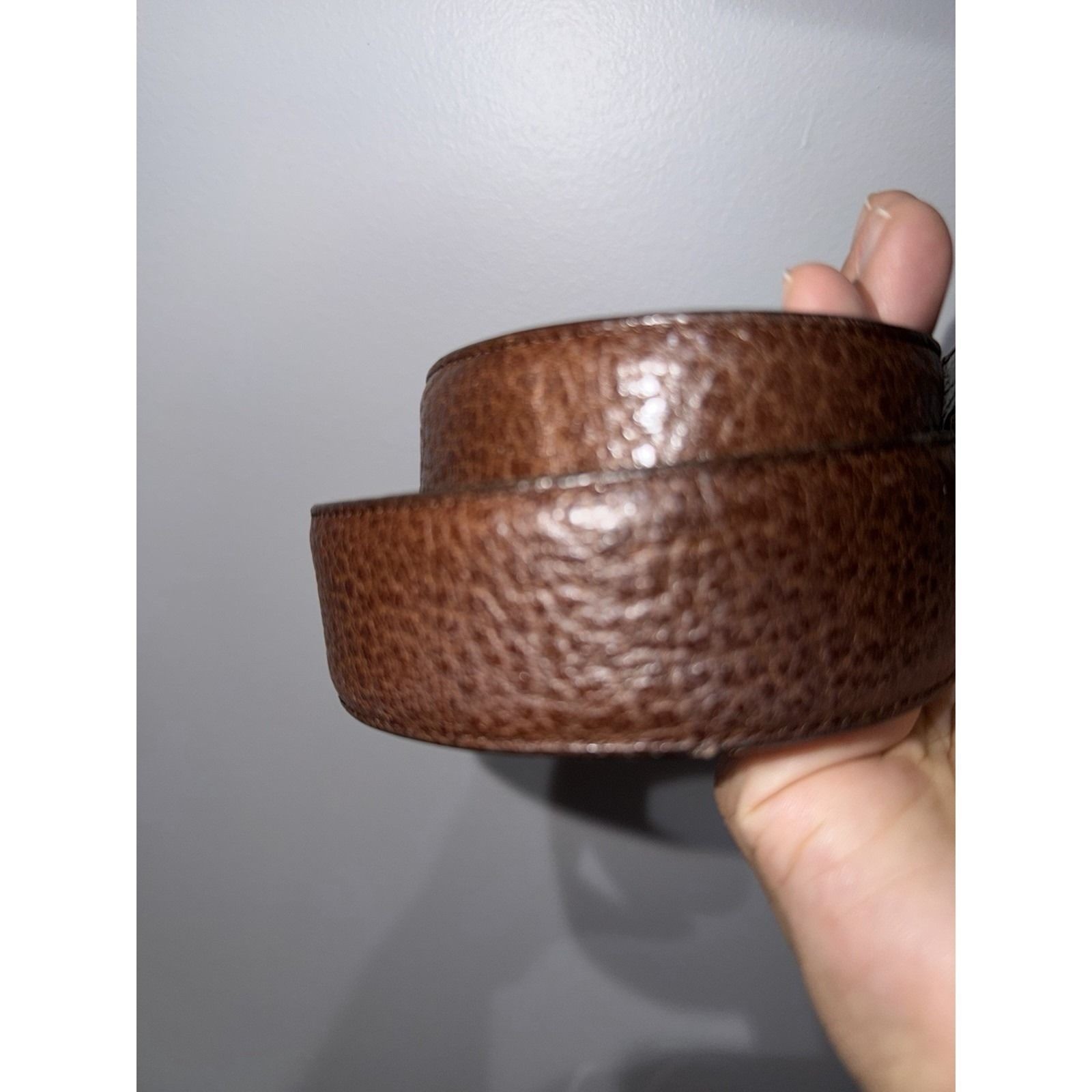 COACH Water Buffalo Leather Belt 30 Brown Gold Brass Buckle USA 8800 Vtg 34.5&Prime;