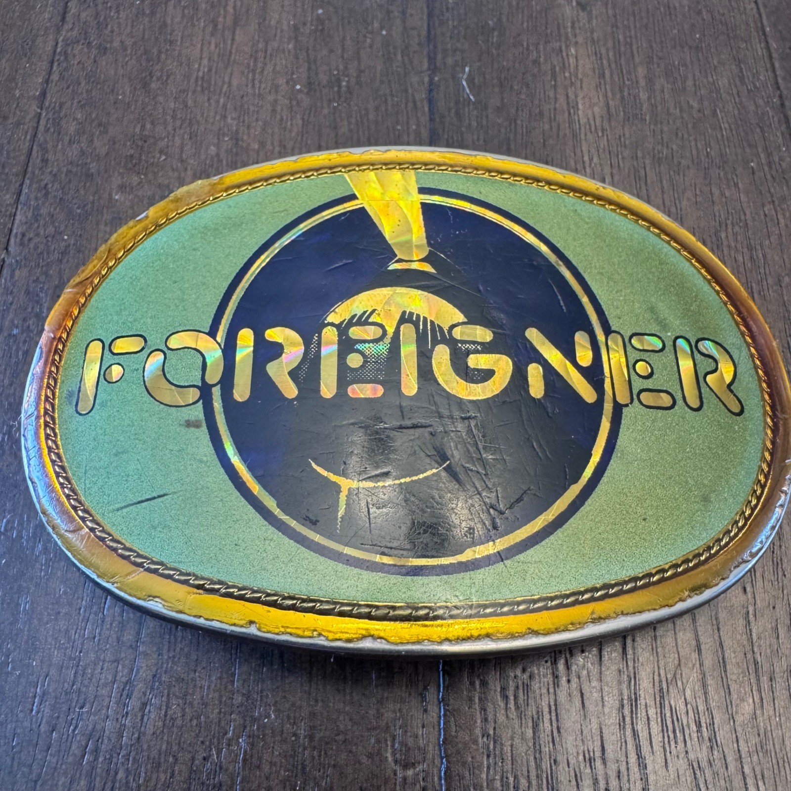 Vintage Foreigner Band Belt Buckle 1978 Oval Metal Rock Music Collectible