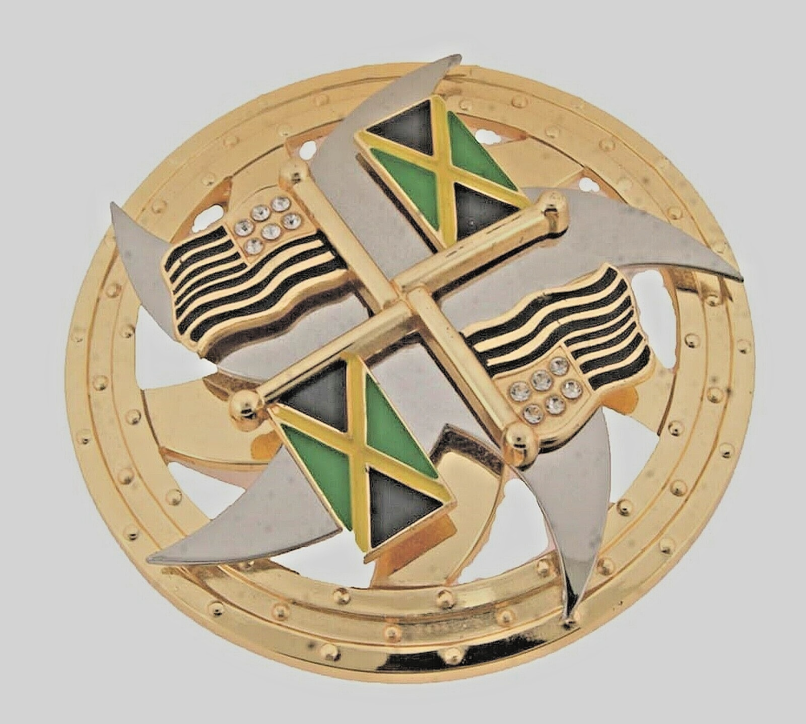 Jamaica & USA Flags Belt Buckle Vintage Green Spinners Reggae Women Men Western