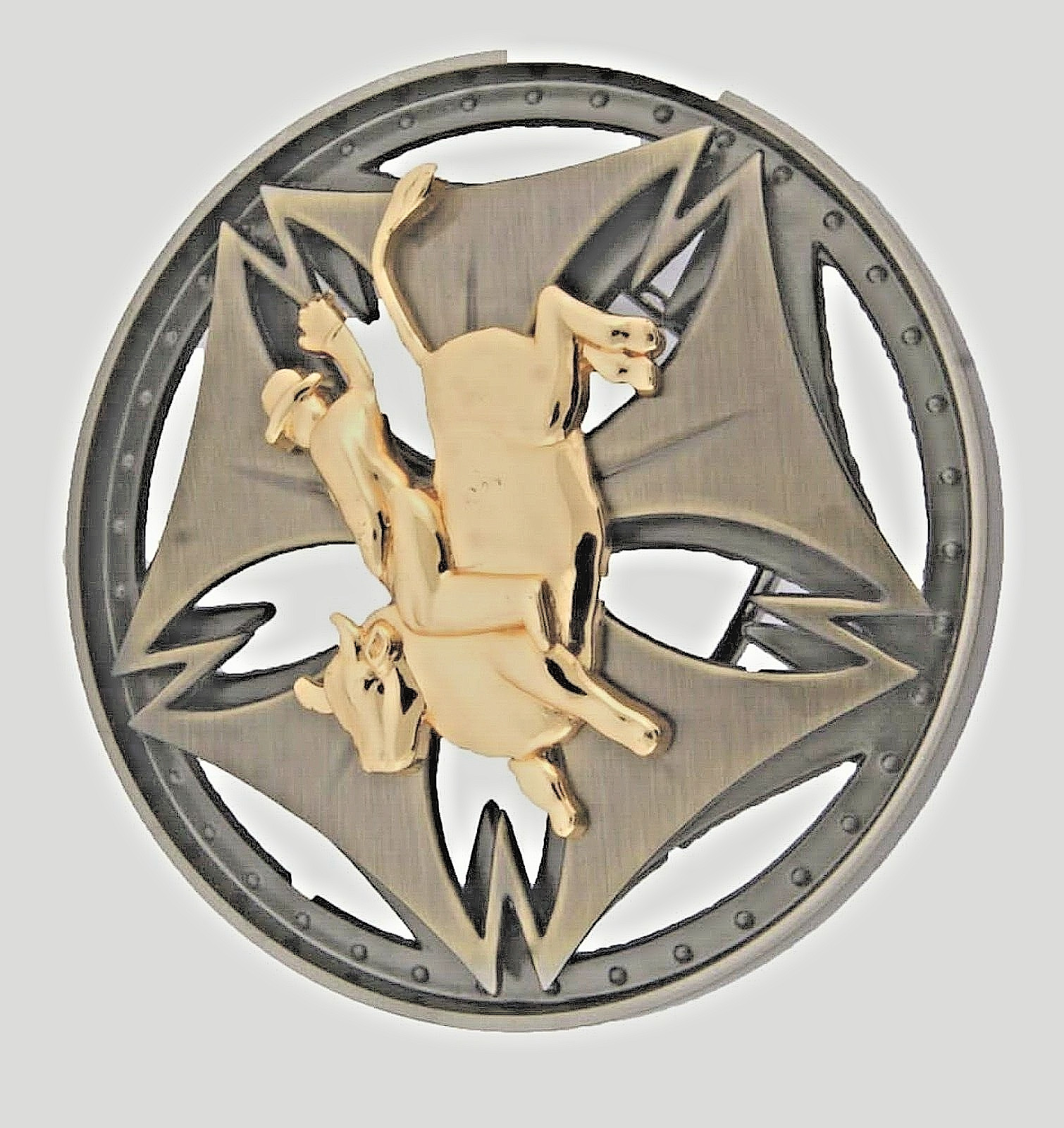 Bull Belt Buckle Vintage Spinner Gold Metal Rider Rodeo Western Cowgirl Cowboy