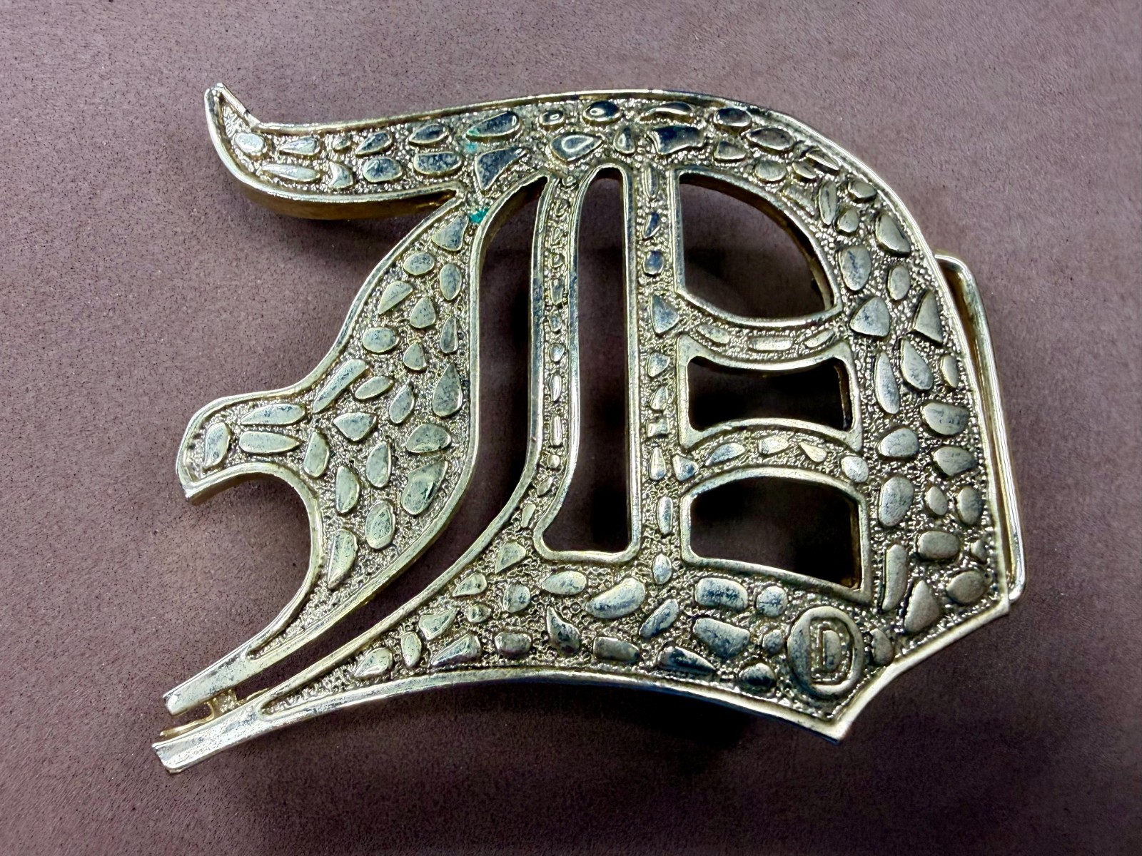 Initial Letter D Calligraphy Style Cutout Large Gold Color Belt Buckle