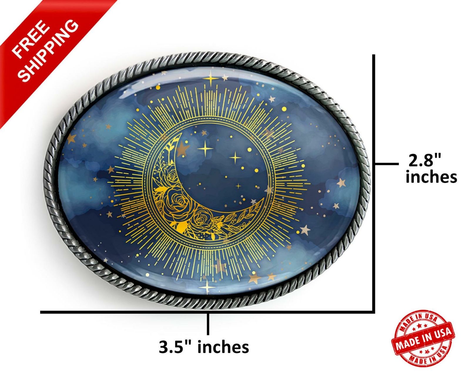 Starry Sky Belt Buckle – Celestial Sun & Moon Handmade Silver Buckle – 12-2