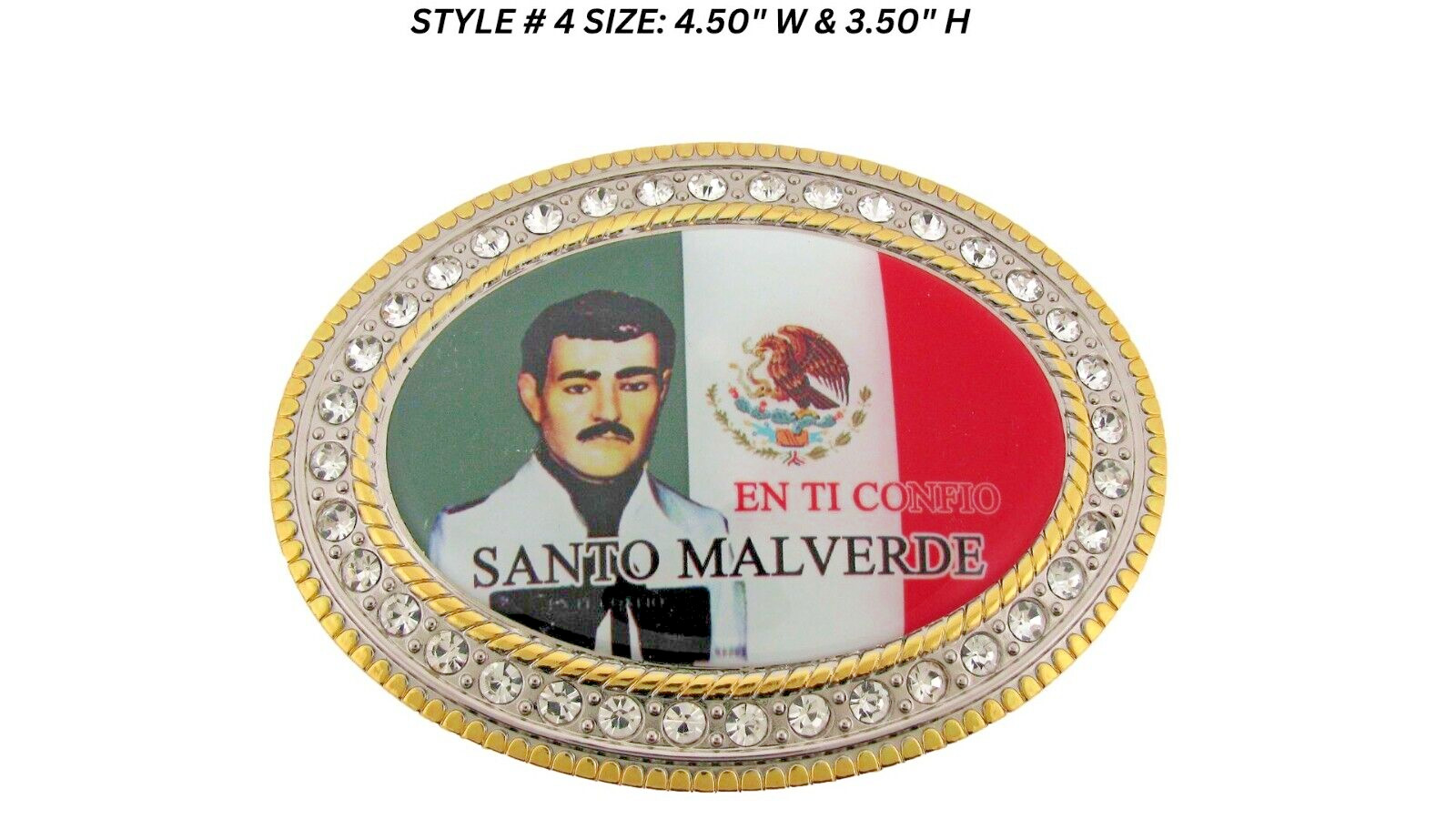 Jesus Malverde Belt Buckle Gold Metal New Men Women Flag Mexico Iced Style Bling