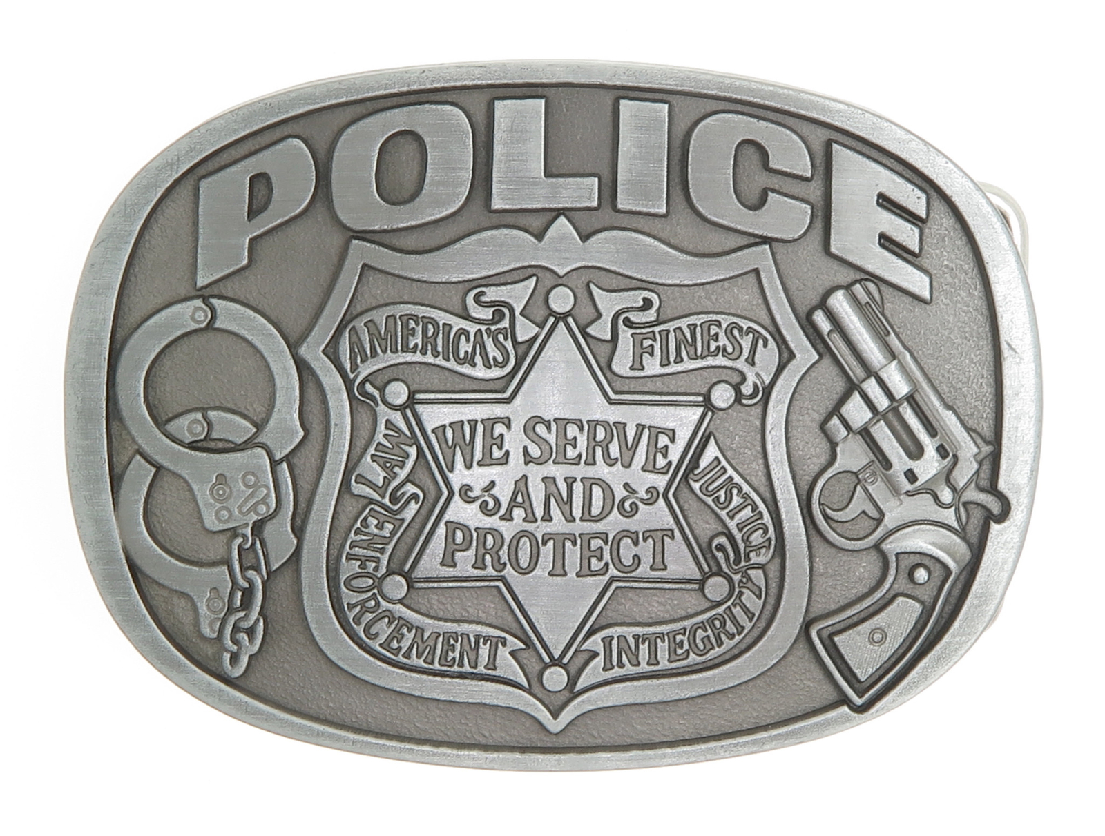Police America&rsquo;s Finest We Serve and Protect Law Enforcement Metal Belt Buckle