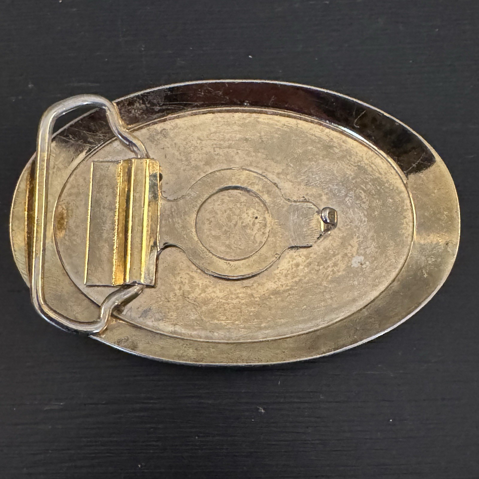 Vintage Locomotive Train Belt Buckle Metal Alloy with Gold-Tone Oval Border