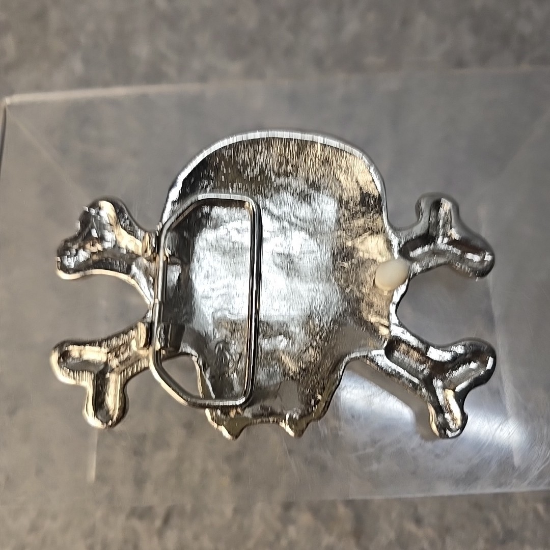 Belt Buckle Skeleton Pirate Bones Skull Punk Rocker Silver Tone Metal Black Eyes