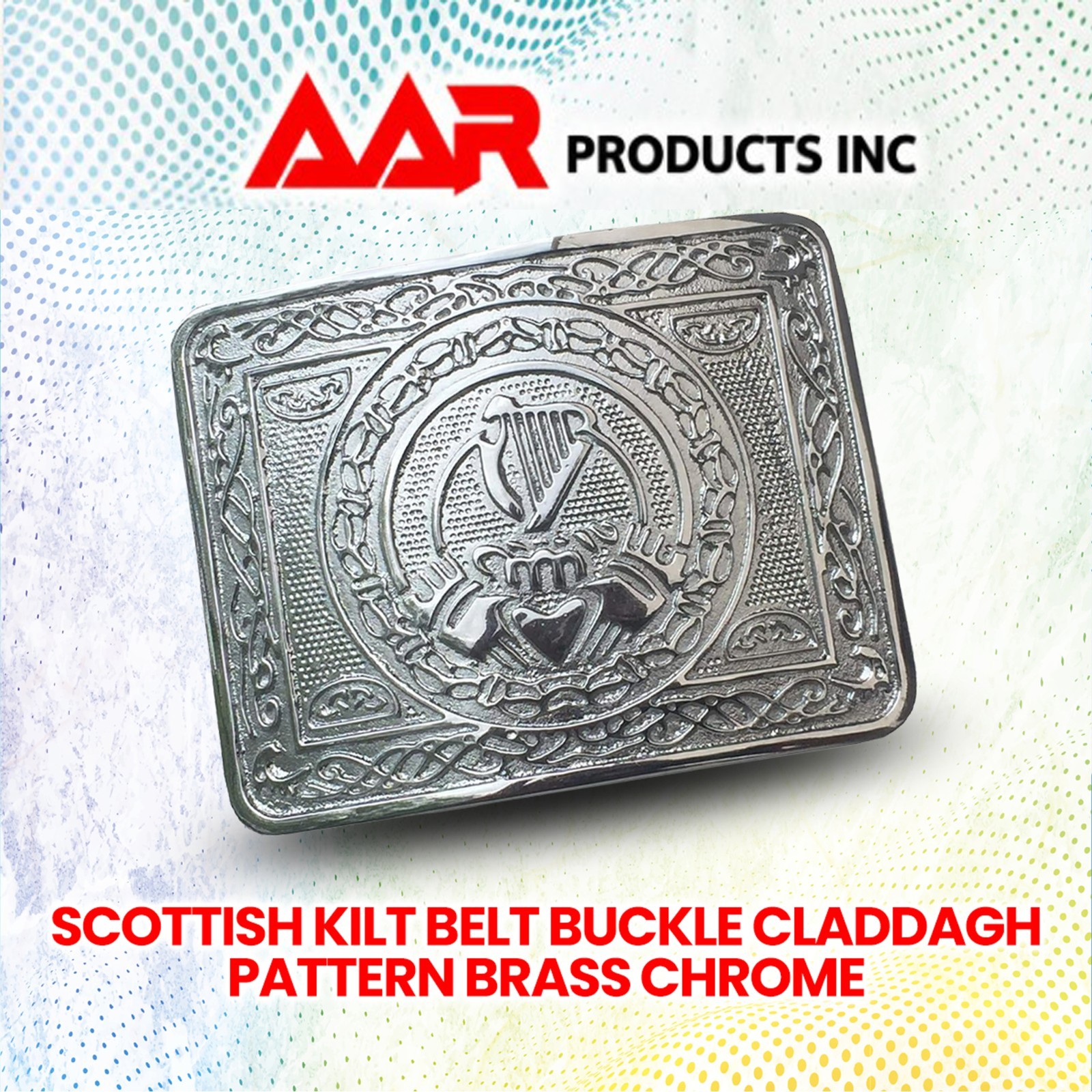 Highland Kilt Belt Buckle Claddagh pattern Chrome Finish Claddagh pattern buckle