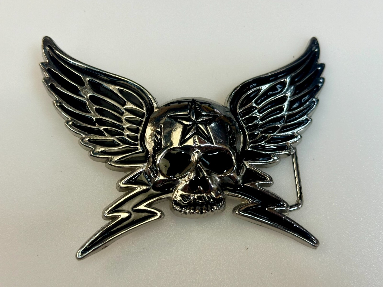 Winged Skull with Stars Reflective Gothic Punk Motorcycle Biker Belt Buckle