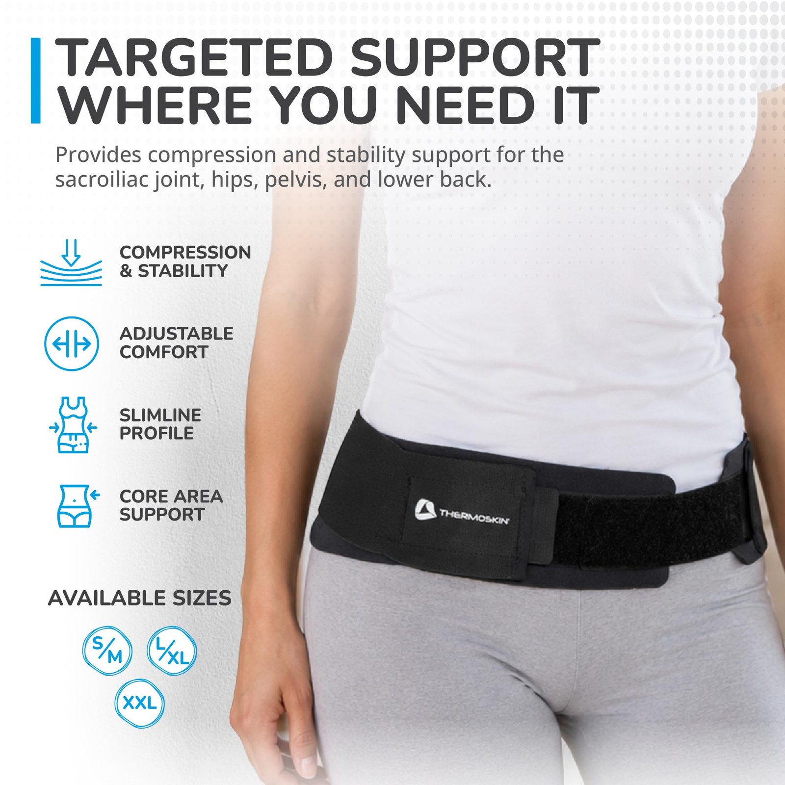 Thermoskin Sacroiliac Belt, Black, Medium, 3.4 Ounce Small/Medium, Black