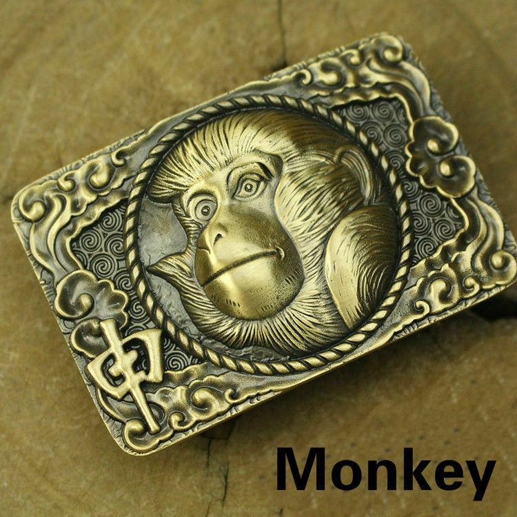 Chinese Zodiac Belt Buckles Brass Golden Toad Embossed Buckle Head Retro Decor