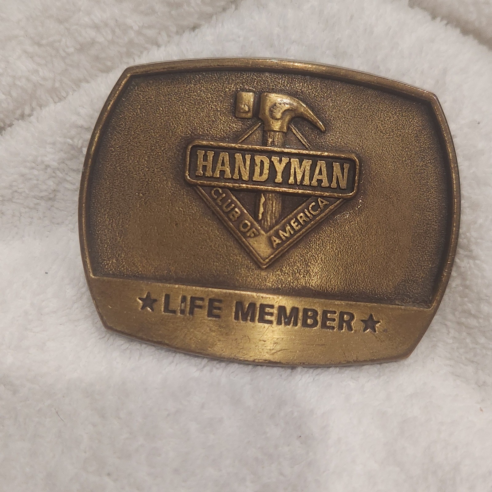 Belt Buckle Brass Tone Hammer Vintage 1996 Handyman Club of America Life Member