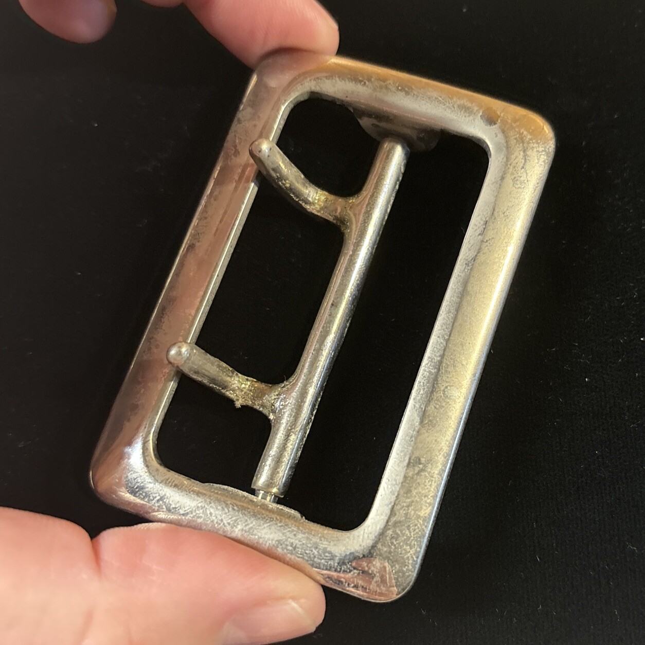 Vintage Solid Brass Chrome Plated 2.25” Double Prong Duty Belt Buckle USA #3
