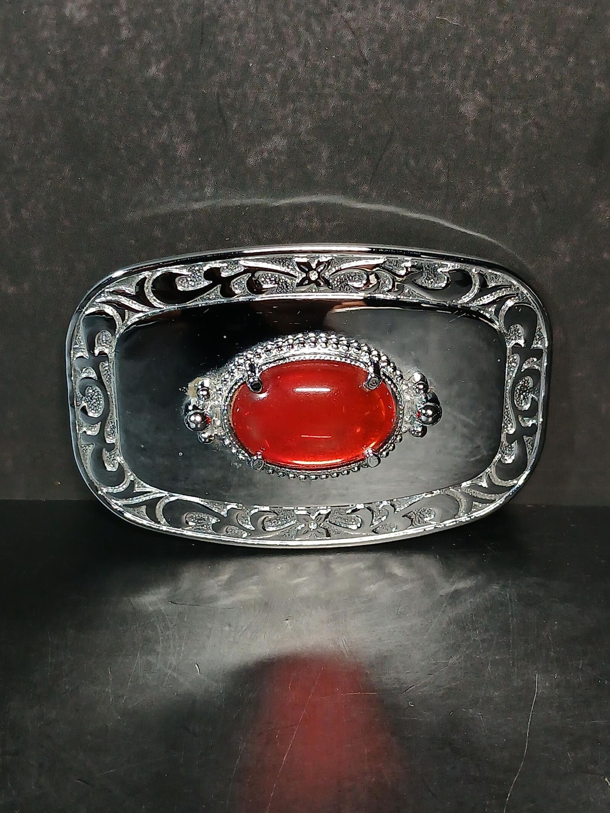 Western Red Stone Silver Belt Buckle