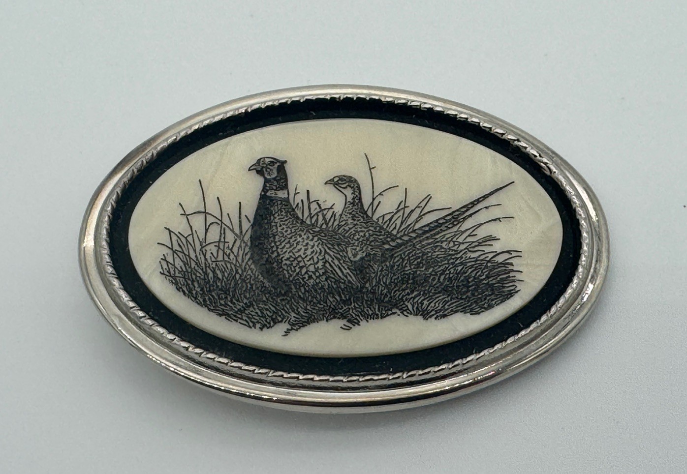 The Beaver Buckle Co. Oval Hunting Bird Pheasant Western Belt Buckle Handcrafted