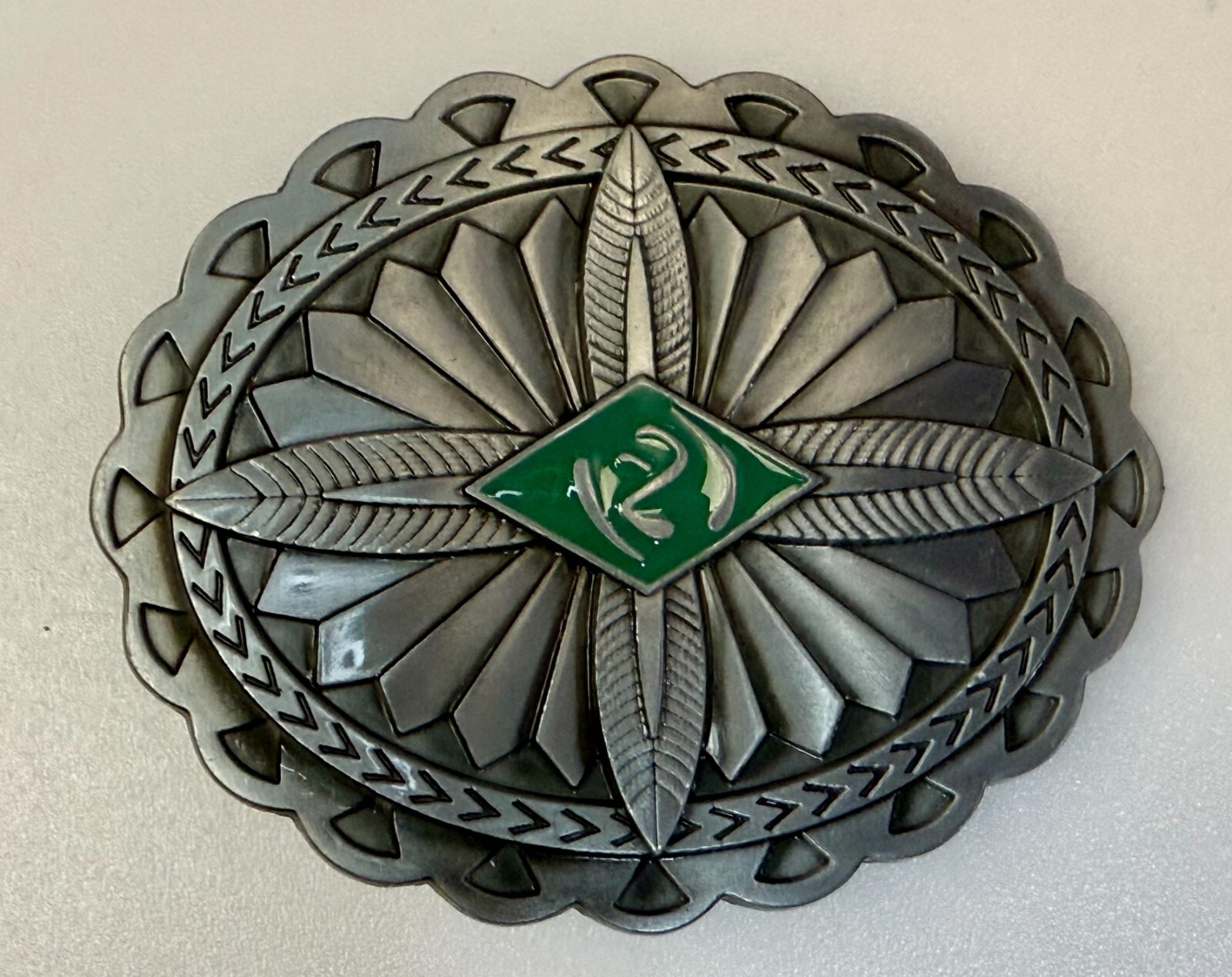 Southwestern Native Indian Tribal Art Style Green Colored Center Belt Buckle