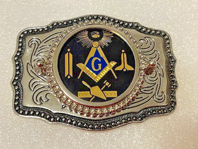 Masonic Symbols Belt Buckle Western Style Black and silver (W167)