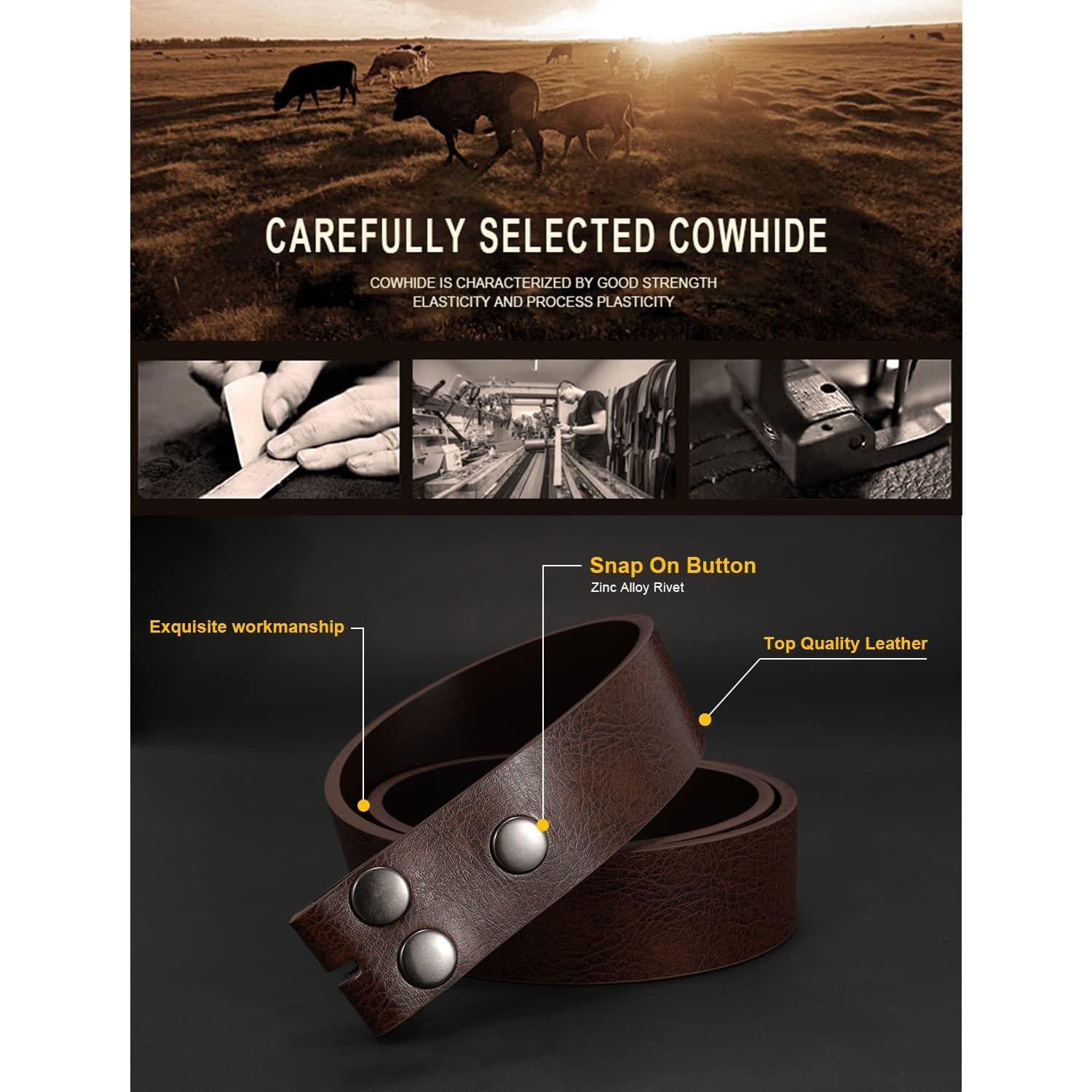 JASGOOD Mens Western Belt Strap Without Fits waist size 31&Prime;-35&Prime;, D-coffee