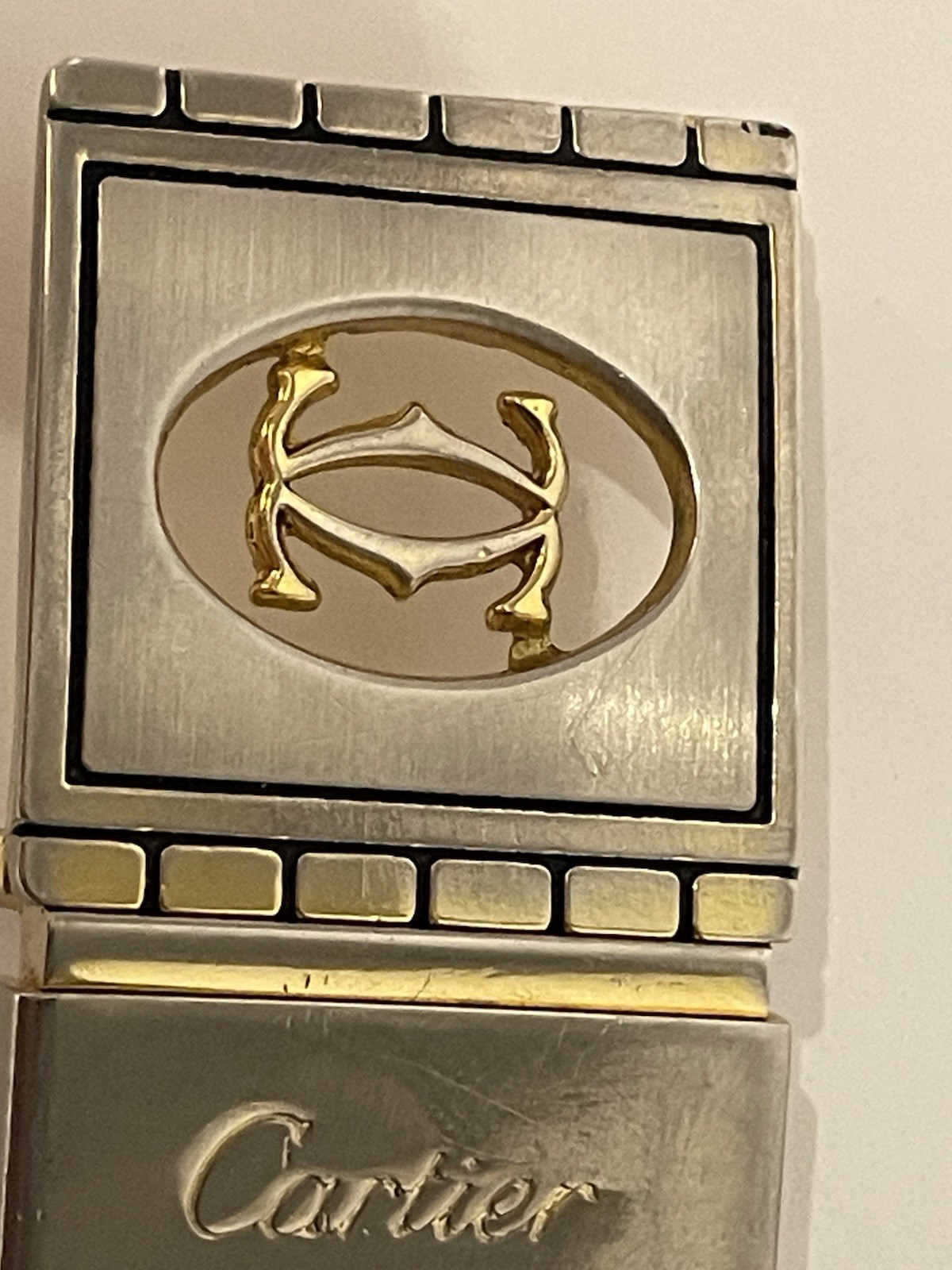 Vintage Cartier Double C Reversible Leather Belt Gold Silver Tone Buckle Black