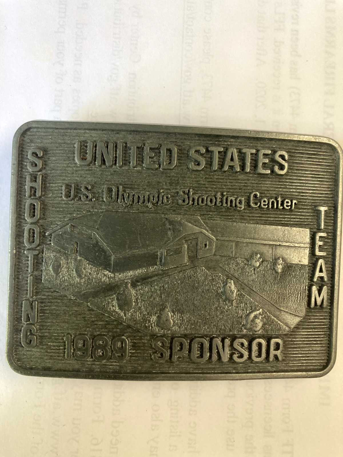 U S Olympic Shooting Center 1989 SPONSOR Metal Belt Buckle