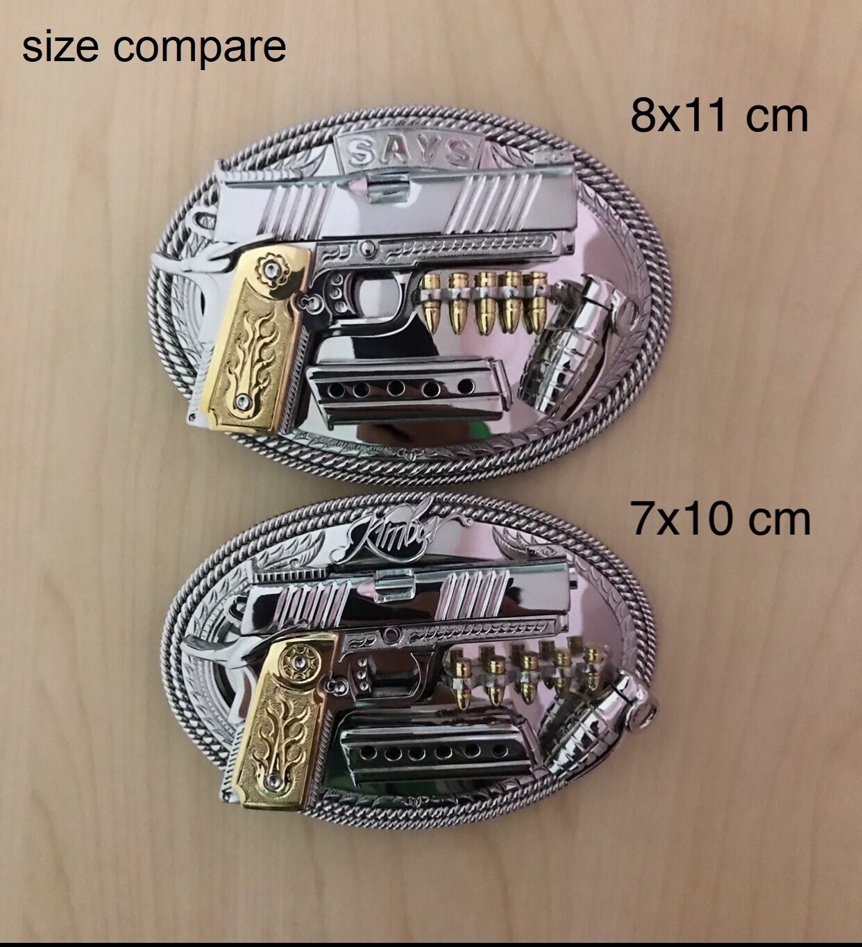 (MADE BY ORDER)MEN BELT BUCKLE HANDMADE STAINLESS STEEL WESTERN STYLE GUN KIMBER
